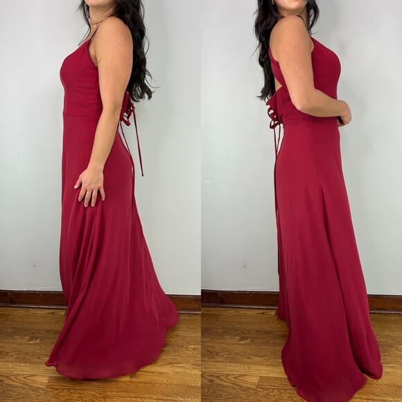 Morilee Madeline Gardner Berry Red A-Line Maxi Corset Top Dress - Picture 2 of 6